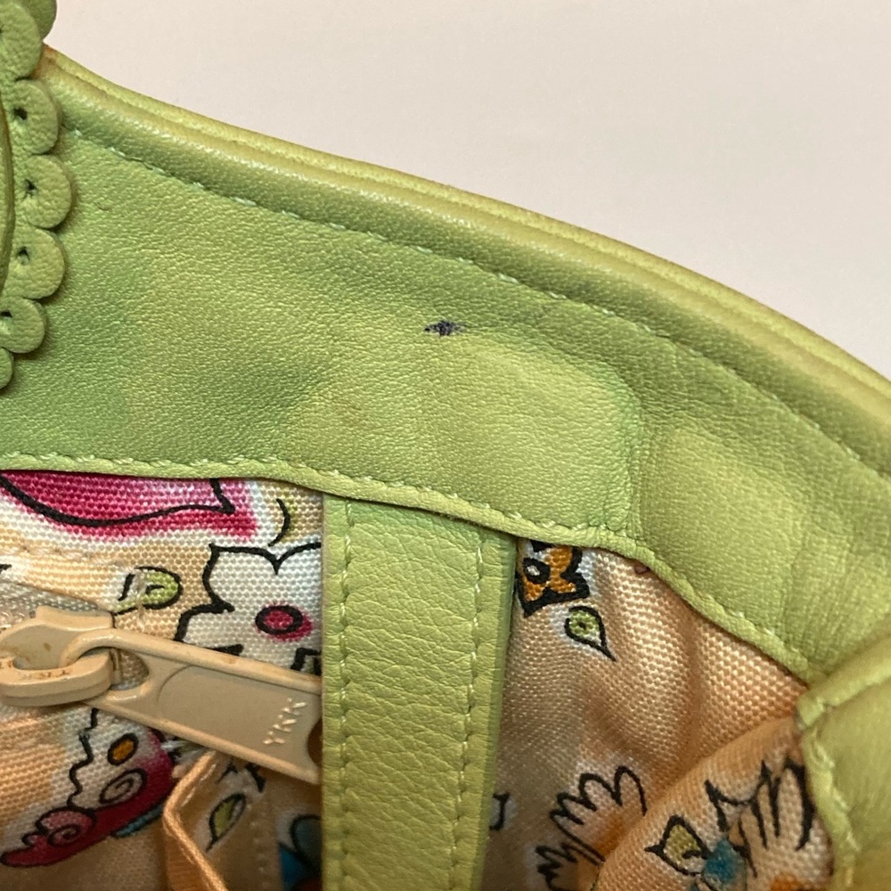 Brighton Straw Purse w/Green Leather Trim + Multi-Color Textured Leather Flowers - Picture 9 of 14
